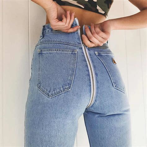 Butt Front Back Zipper Jeans Women Skinny Push Up Jeans High Waist