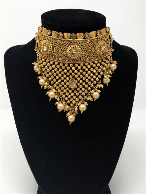 Antique Gold Choker Necklace Set Avya Collections