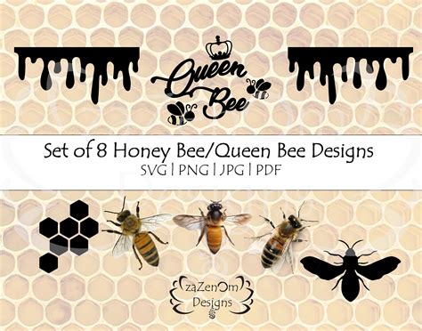 Set Of 8 Honey Bee Queen Bee Cut Files And Sublimation Designs Etsy