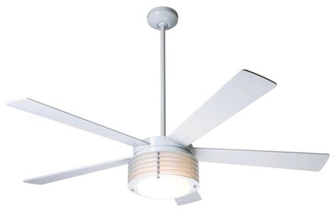 On some fans, all the sockets fit underneath one large glass globe, while on others ceiling fans with lights come in many different styles from rustic to contemporary, and many different materials from wood to plastic to stainless steel. 52" Modern Fan Pharos Gloss White with Light Ceiling Fan ...