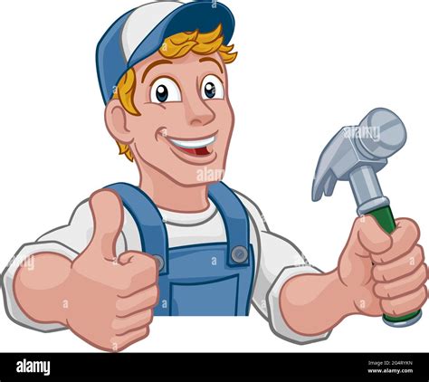 Handyman Hammer Cartoon Man Diy Carpenter Builder Stock Vector Image
