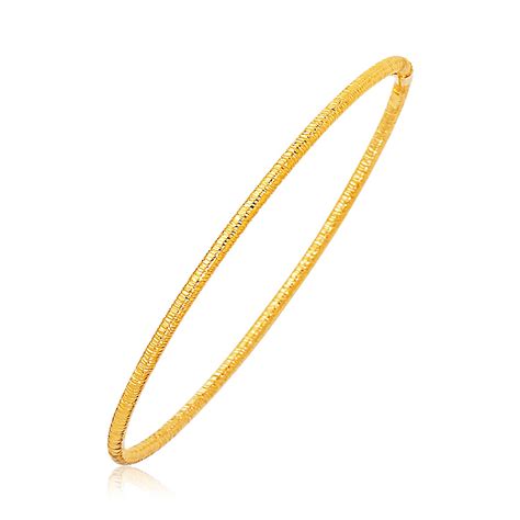 Fancy Textured Thin Stackable Bangle In 14k Yellow Gold Richard