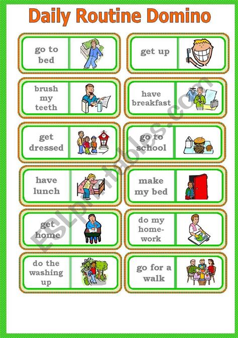 Daily Routines Domino 30 Cards Worksheet Free Esl
