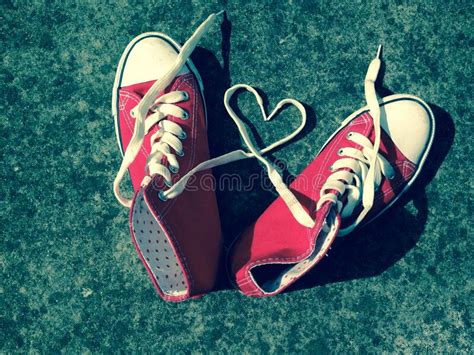 Heart Love Shape Symbol With Sneakers Teen Baseball Urban `teen Love` Or Healthy Heart Exercise