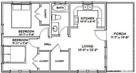 30x20 House 2 Bedroom 1 Bath 600 Sq Ft Pdf Floor Plan Etsy Small