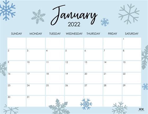 Cute Free Printable January 2022 Calendar