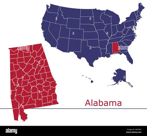 Mapa Vectorial De Los Condados De Alabama Con Mapa De Eeuu Colores