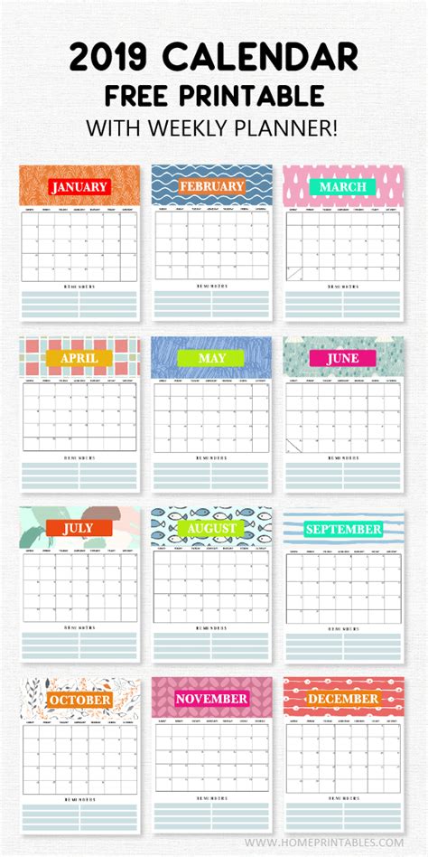 2019 Calendar Printable With Weekly Planner Super Cute