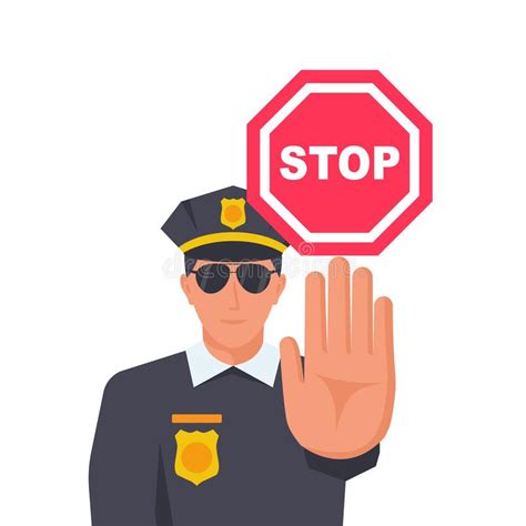 A Policeman In The Form Makes The Hand Sign Stop Stock Vector