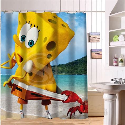 Crab And Spongebob Squarepants Custom Made Unique Waterproof Shower Curtain Bathroom Curtains