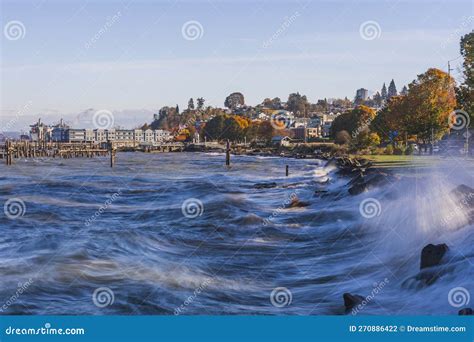 Nature Landscapes Of Tacoma Water Front And Harbor With Slow Shutter