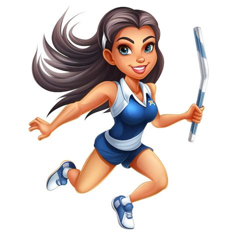 Premium Photo Cartoon Illustration Of A Female Athlete With A Long Baton