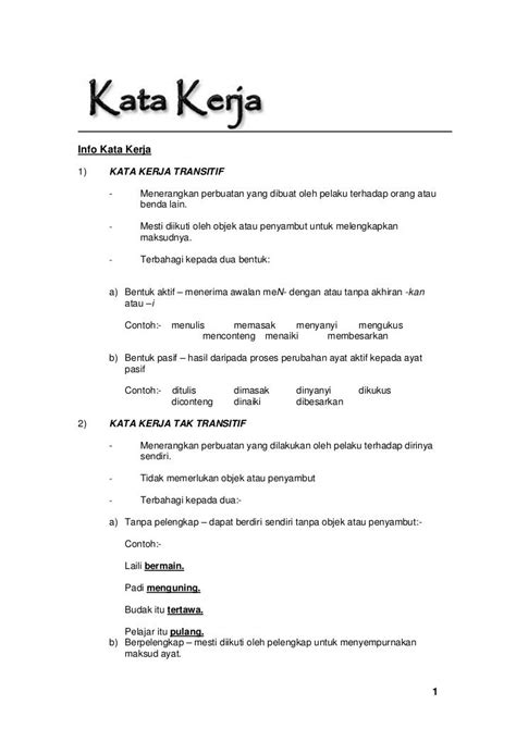 Lembaran kerja matematik tahun 1. Info Kata Kerja1) KATA KERJA TRANSITIF - Menerangkan ...