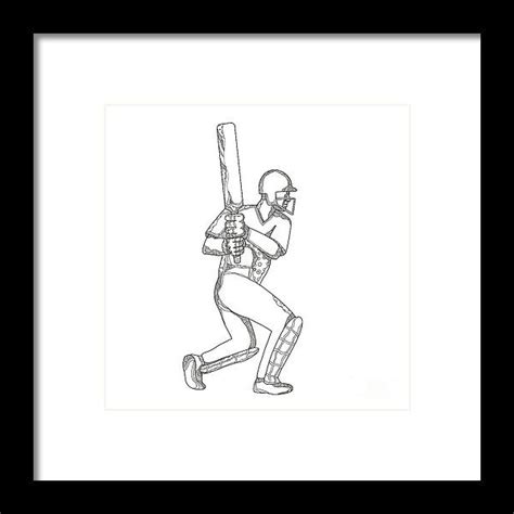 Cricket Batsman Batting Doodle Art Framed Print By Aloysius Patrimonio
