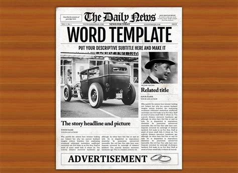 Vintage Word Newspaper Template Graphics Affiliate AD Word