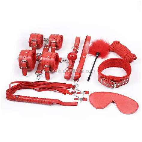 Adult Leather Bondage 10 Suit Couples Kits Including Cuffs Whip Ball Gag Blindfold Feather