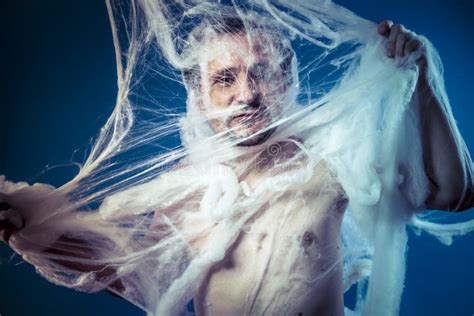 Naked Man Trapped In A Huge Spider Web Stock Image Image Of Risk