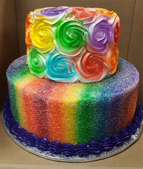 Rainbow Cake Rainbow Frosting Rainbow Cake Tiered Cakes Birthday