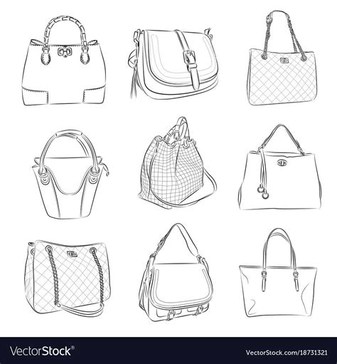 woman bag from thin lines vector outline illustration drawn purses fashion hand bag modern