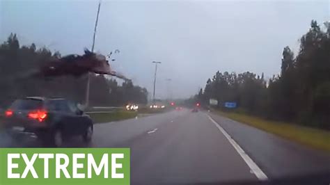 Intense Dash Cam Footage Of Highway Moose Collision Youtube