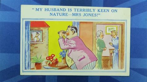 Saucy Comic Postcard 1950s Nylons Stockings Lingerie Voyeur Is Keen On