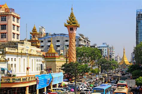 Sule Pagoda And Street View Yangon Myanmar Editorial Photography