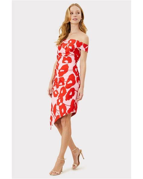 milly synthetic poppy floral ally cocktail dress in red lyst
