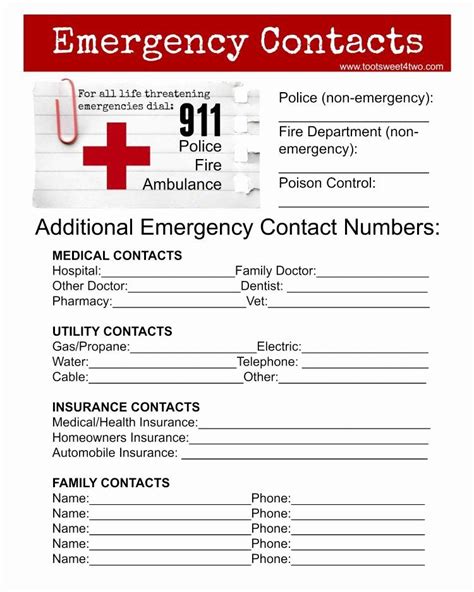 Editable Free Printable Emergency Contact List For Home
