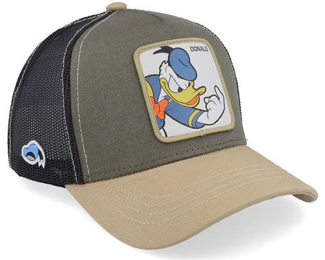 Disney Donald Duck Olivebeigeblack Trucker Capslab Cap Hatstoreat