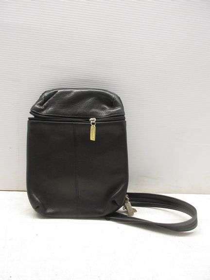 Tignanello Black Leather Purse Backpack With Lots Of Zippers And