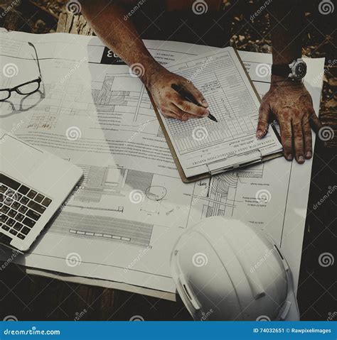 Construction Worker Planning Constructor Developer Concept Stock Image