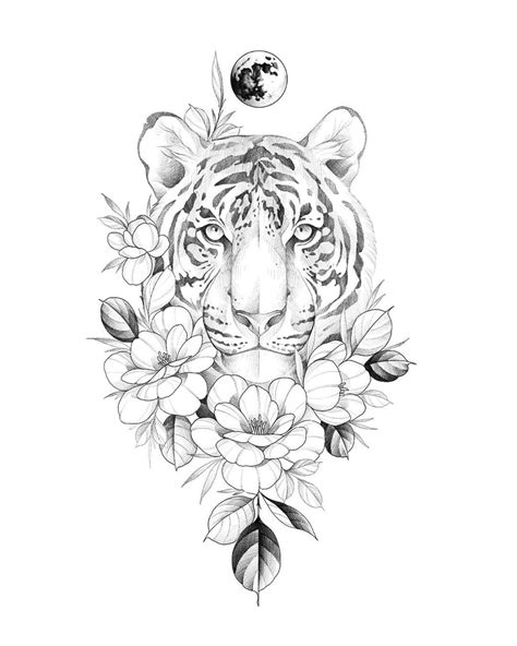 커버업 예정인 도안이에요😊🌿🌿 Tiger Tattoo Design Animal Tattoos Flower Tattoo
