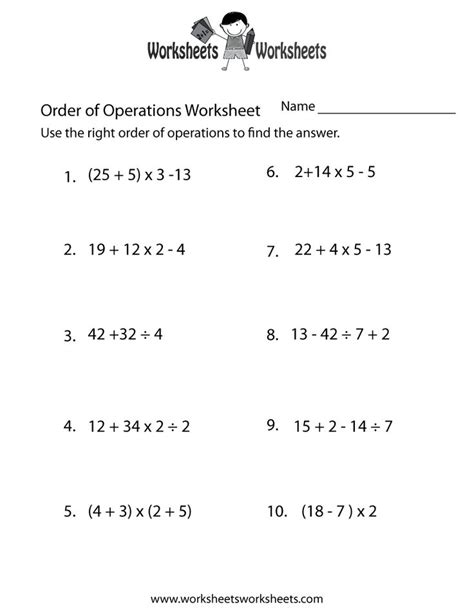 6th Grade Math Worksheets Order Of Operations