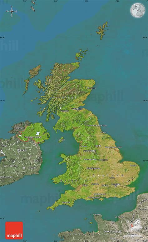 Satellite Map Of United Kingdom Semi Desaturated Land Only