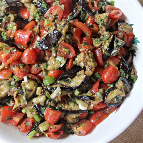 grilled eggplant salad with tomatoes and fresh herbs