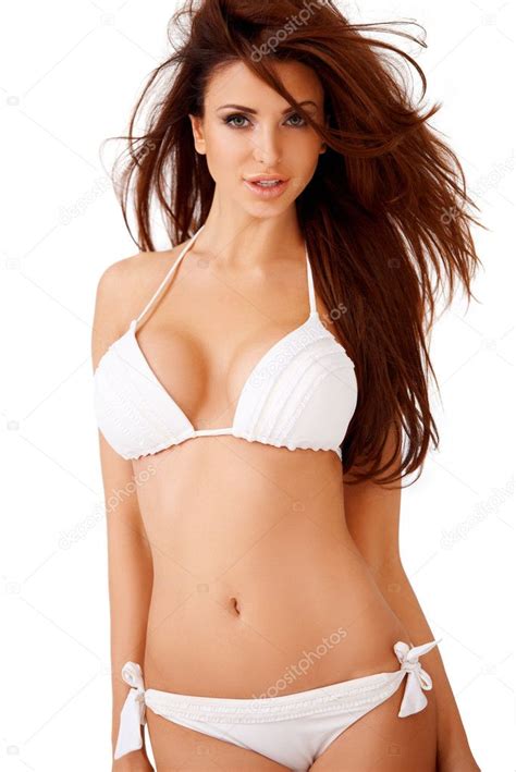 Sexy Curvy Brunette In A White Bikini Stock Photo Dashek 25755399