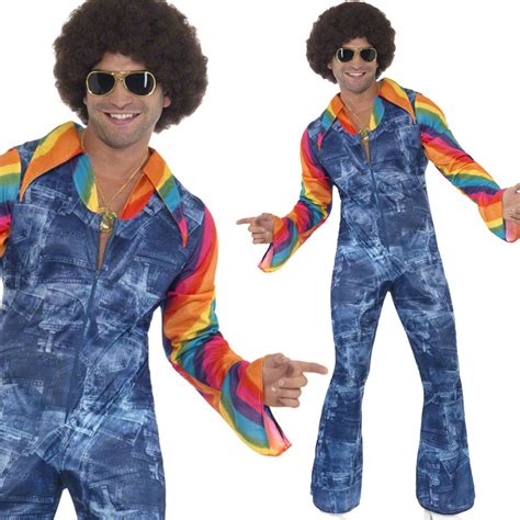 Mens 70s Disco Fancy Dress Costume 1970s Denim Suit Shirt Ebay