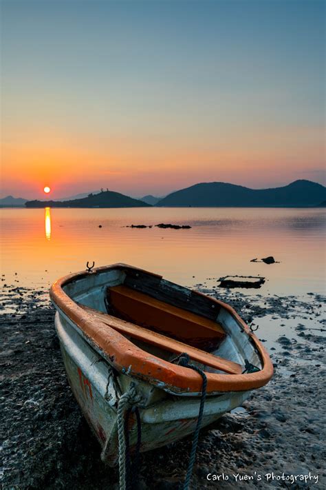 Boat Resting By Carlo Yuen Sky Lake Sea Boat Reflection River