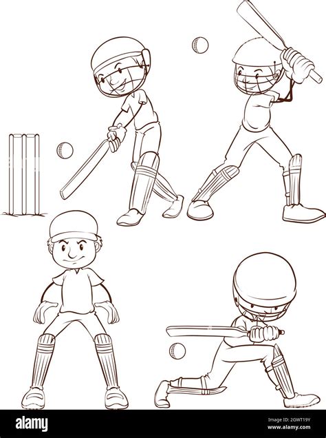A Simple Sketch Of The Men Playing Cricket Stock Vector Image And Art Alamy
