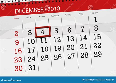 Calendar Planner For The Month December 2018 Deadline Day Tuesday 4