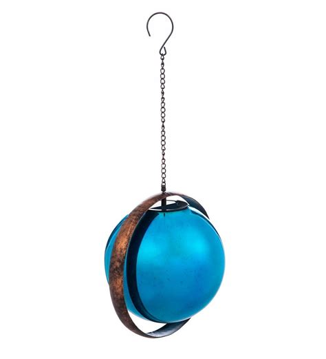 Stargazing Solar Hanging Blue Glass Orb And Hoop Plow And Hearth