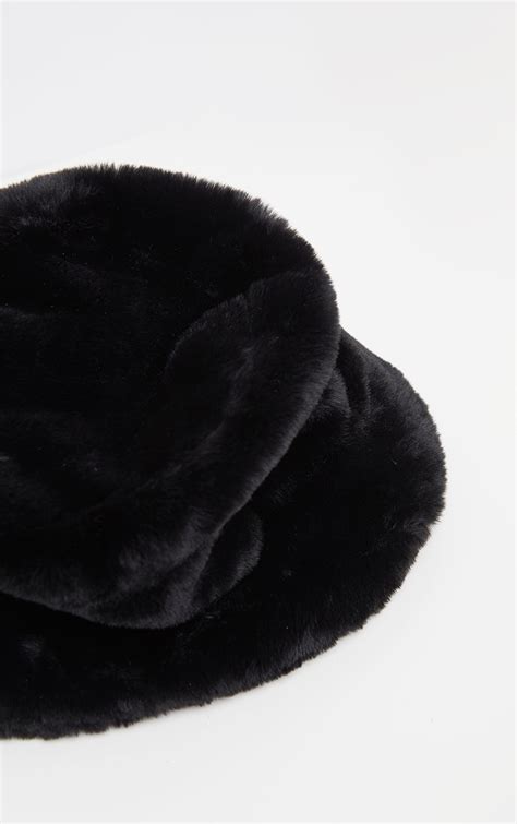 Black Faux Fur Bucket Hat Accessories Prettylittlething Aus