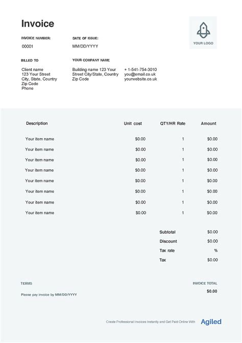 Editable Accounting Invoice Template Agiled Free Download