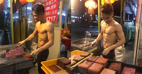 Jualan Daging Sambil Telanjang Dada Pria Ganteng Ini Viral