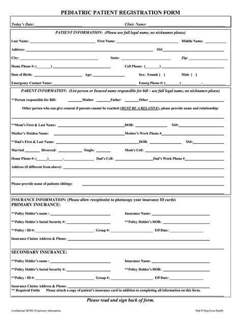 Pediatric Patient Registration Form Template Fill Online Printable