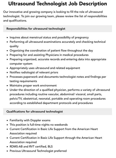 Ultrasound Technologist Job Description Velvet Jobs