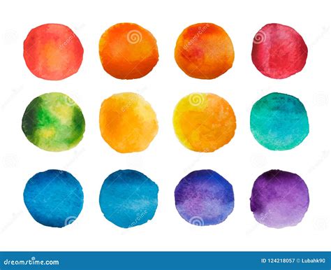 Bright Watercolor Circles Set Rainbow Watercolour Stains Collection