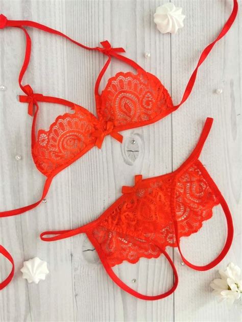 Red Lace Crotchless Lingerie Set Sexy Open Crotch Panties And Etsy