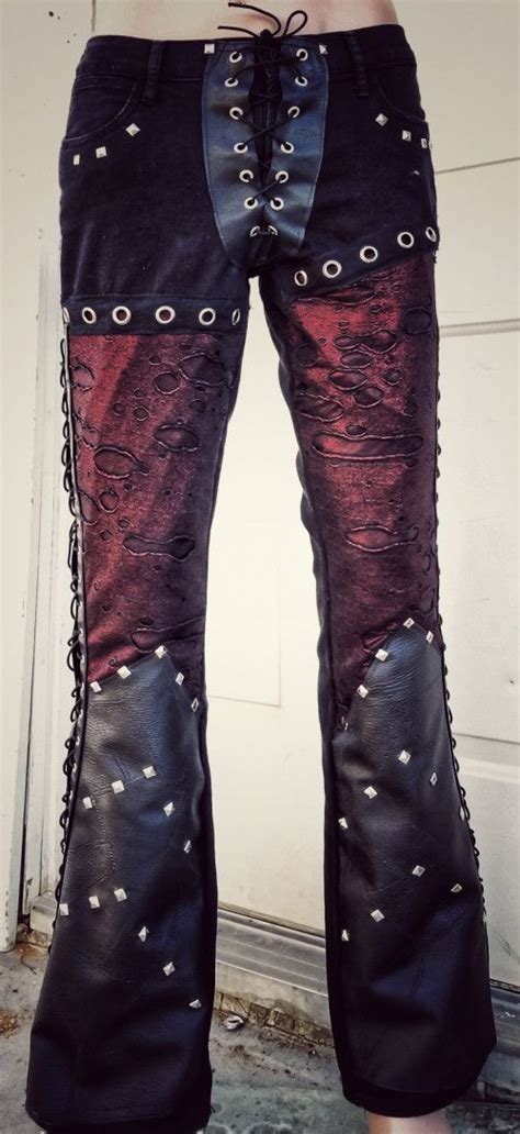 custom rocker pants red and stitched faux leather leather and lace custom clothes rocker style