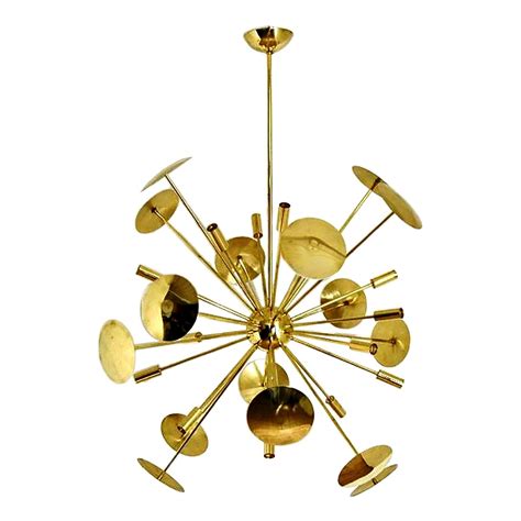 Pair Of Brass Eighteen Light Sputnik Chandeliers In The Mid Century